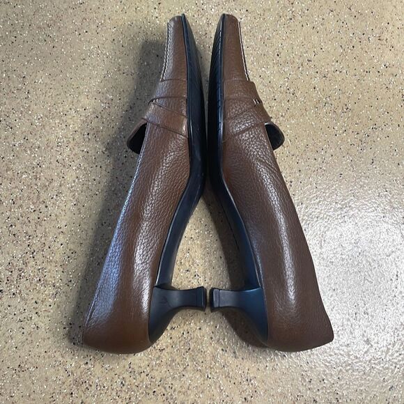 Stuart Weitzman Brown Pebbled Leather Square Toe Kitten Heel Low Heels sz 8N - Picture 3 of 11